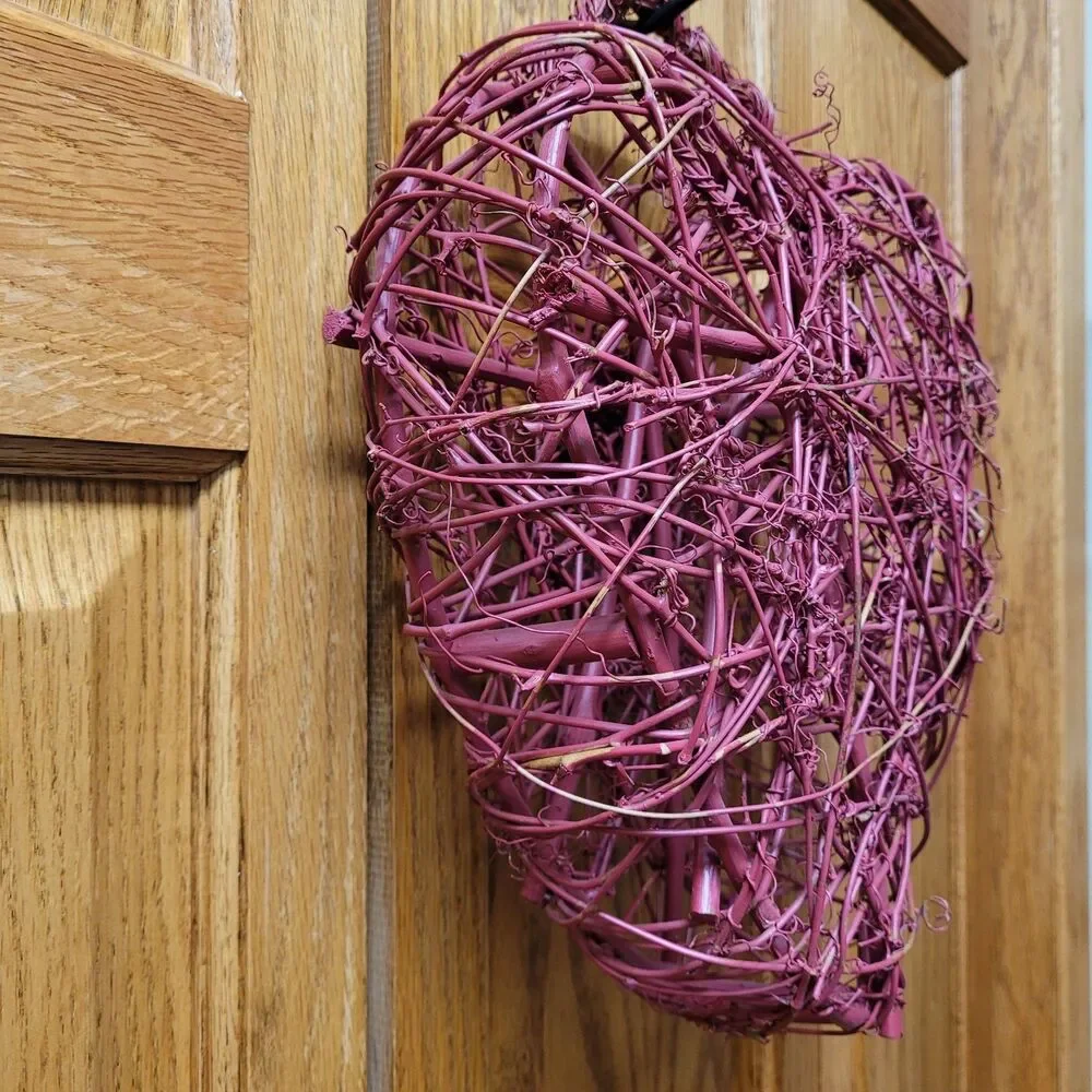 Woven Wicker Large Red Heart hanging Rustic Decor Cottage Core 11x14x4